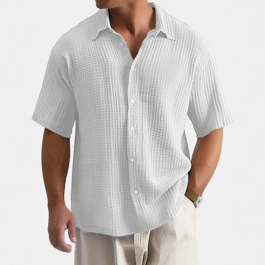 Men's short-sleeve shirt with textured cotton fabric and breathable fit Lisslune