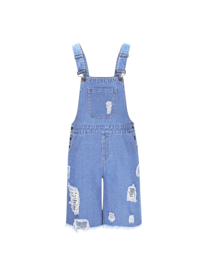 Men's Casual Denim Overall in Distressed Look Lisslune