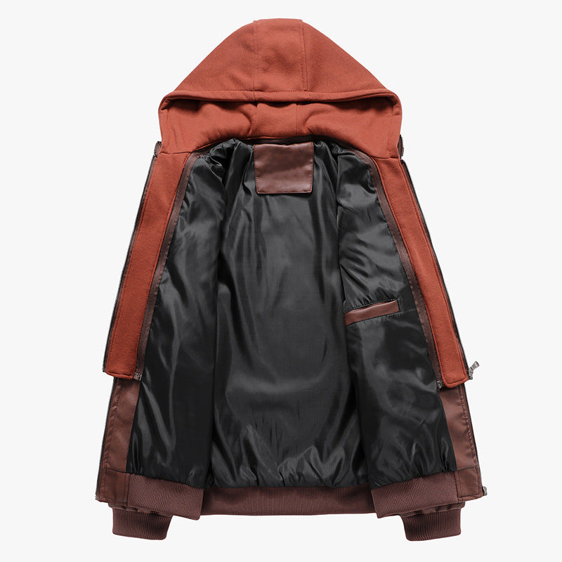 Men's Biker Jacket with Removable Hood and Functional Pockets Lisslune