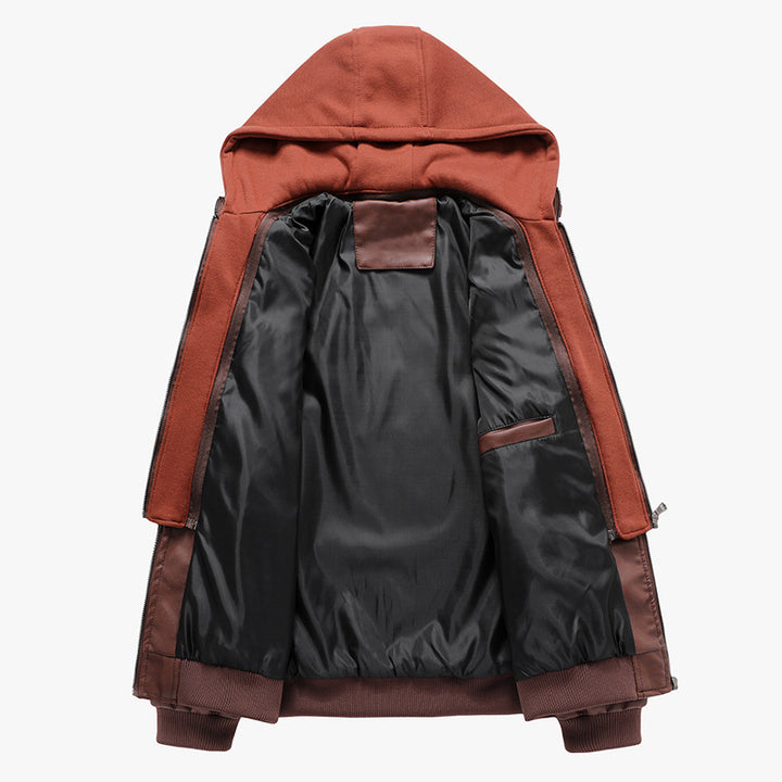 Men's Biker Jacket with Removable Hood and Functional Pockets Lisslune