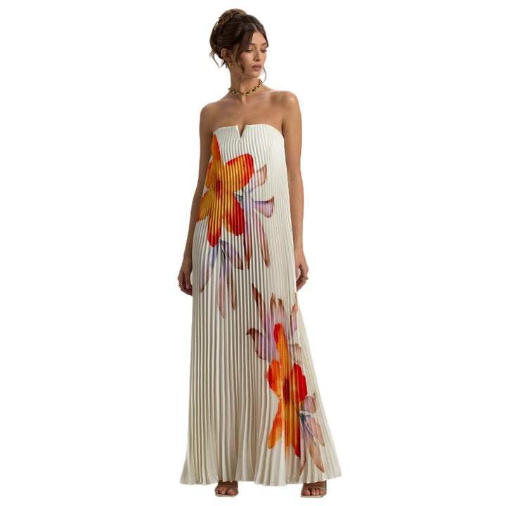 Women's maxi dress with pleated design and floral print Lisslune