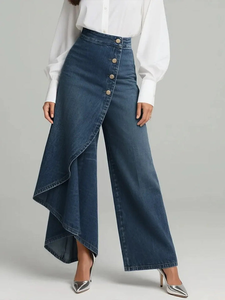 Damen Denim-Rock mit asymmetrischem Schnitt und Knopfdetails Lisslune