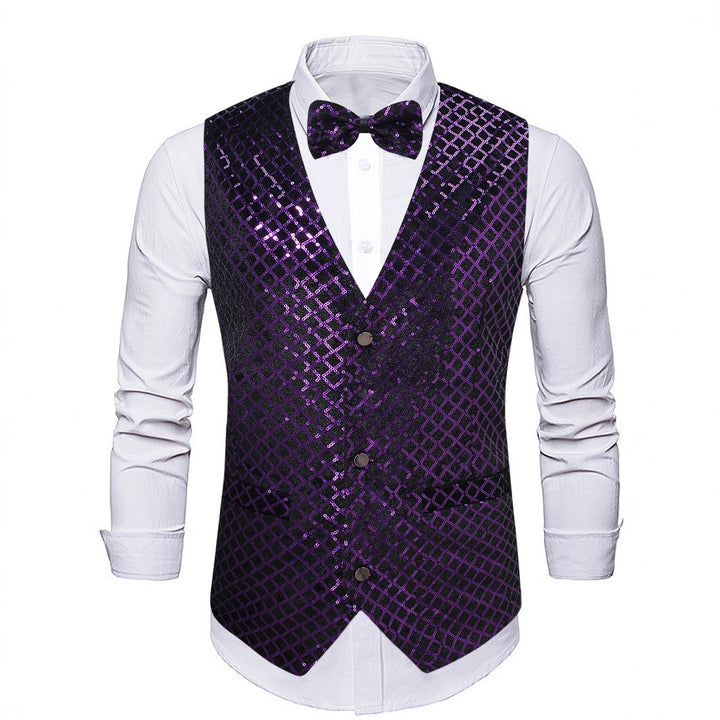 Men's elegant sequin waistcoat with matching bow tie Lisslune