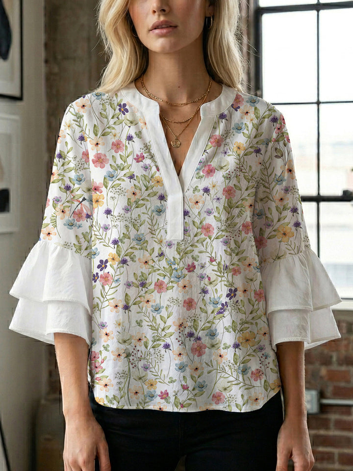Women's blouse with voluminous sleeves and floral design Lisslune