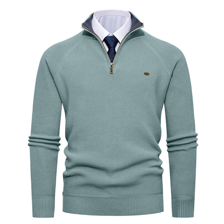 Men's Elegant Knit Sweater with Stand Collar and Zipper Lisslune