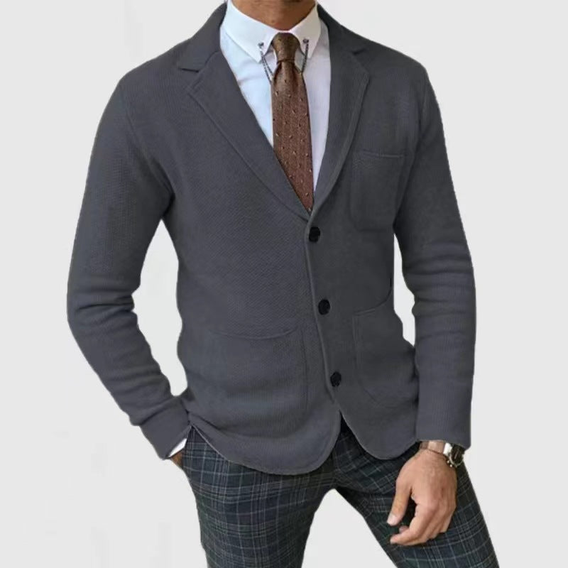 Men's knitted blazer jacket with high pockets and elegant button placket Lisslune