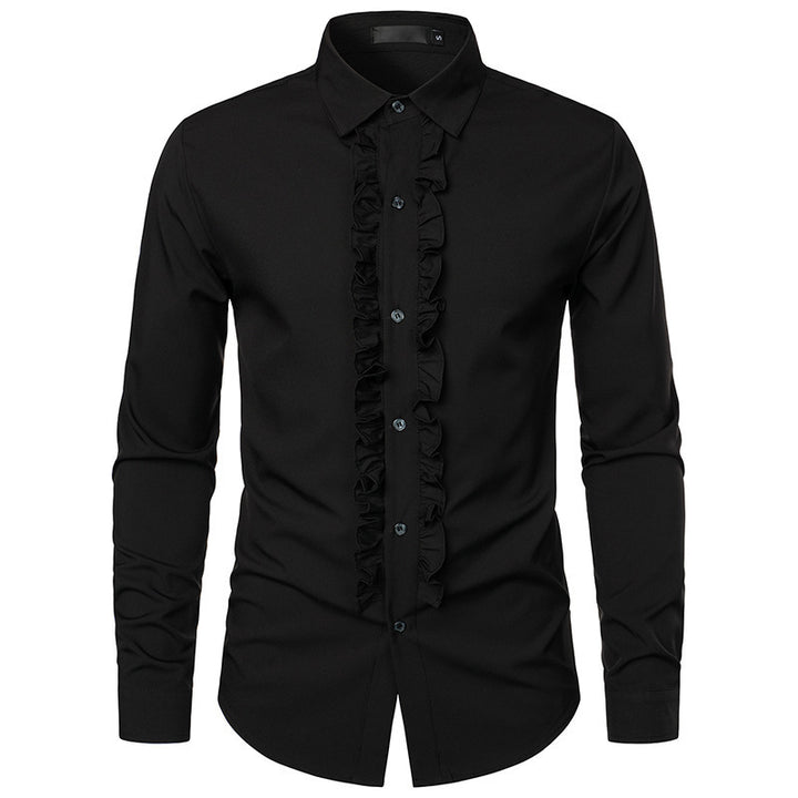 Men's Long Sleeve Shirt with Ruffle Decoration and Elegant Button Details Lisslune