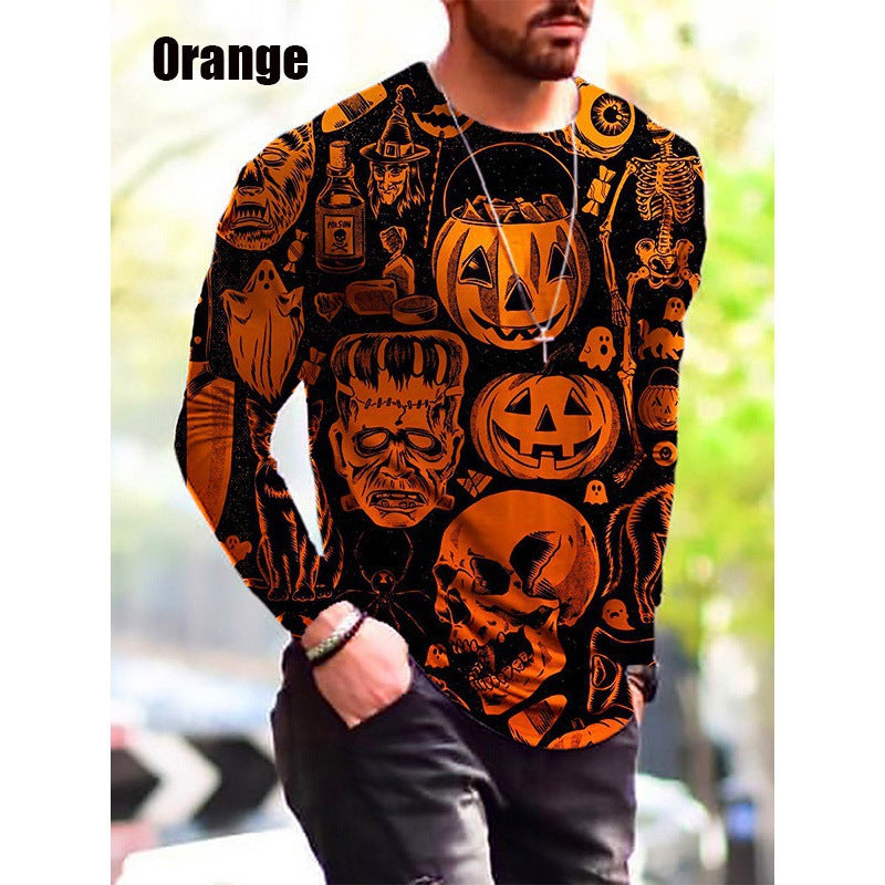 Men's Long Sleeve T-Shirt with Creative Halloween Print Lisslune