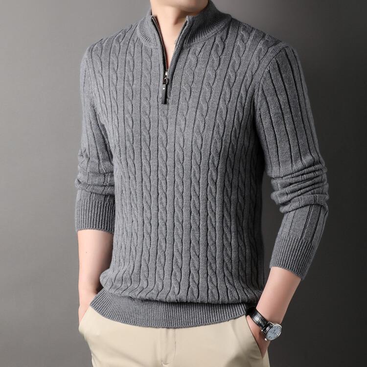 Men's elegant knitted sweater with half zipper and cable pattern Lisslune