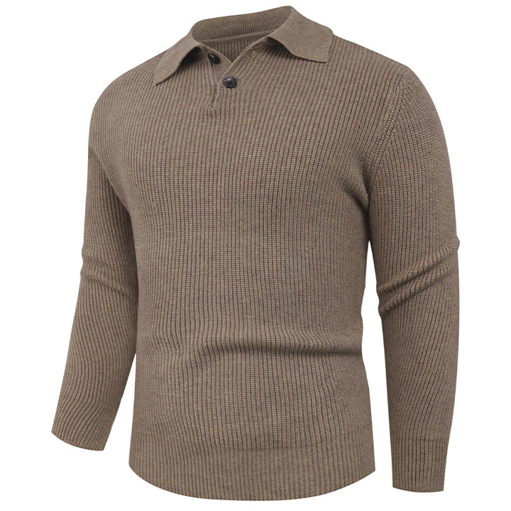 Men's knit pullover with modern polo collar and functional button closure Lisslune