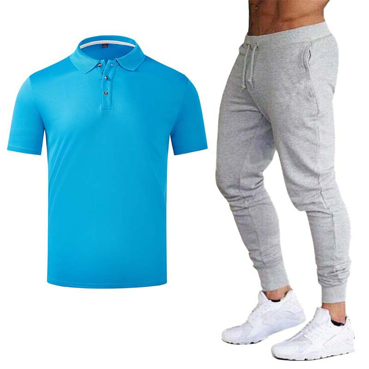 Men's Sporty Polo Shirt with Fashionable Accents and Sweatpants Lisslune