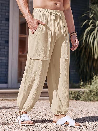 Men's loose summer pants with elastic waistband and pockets Lisslune