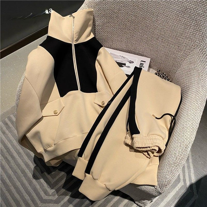 Women's Fashion Hooded Sweater with Zipper and Contrast Details Lisslune