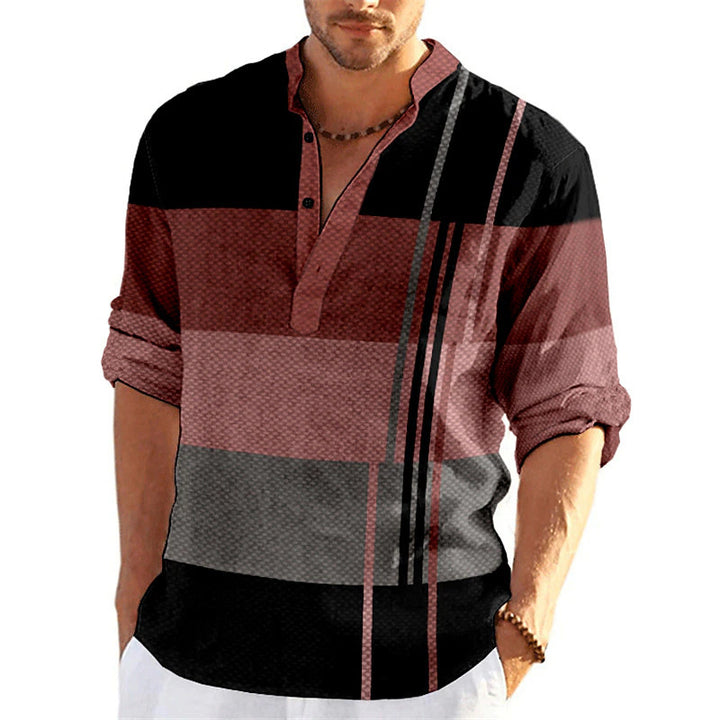 Men's casual long sleeve shirt with button placket and textured surface Lisslune