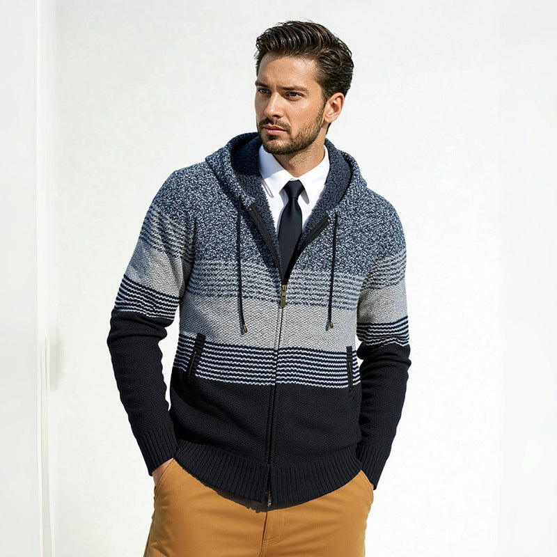 Men's designer coat with hood and textured knit pattern Lisslune