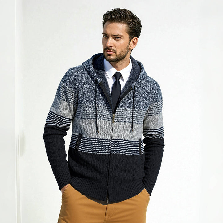 Men's designer coat with hood and textured knit pattern Lisslune