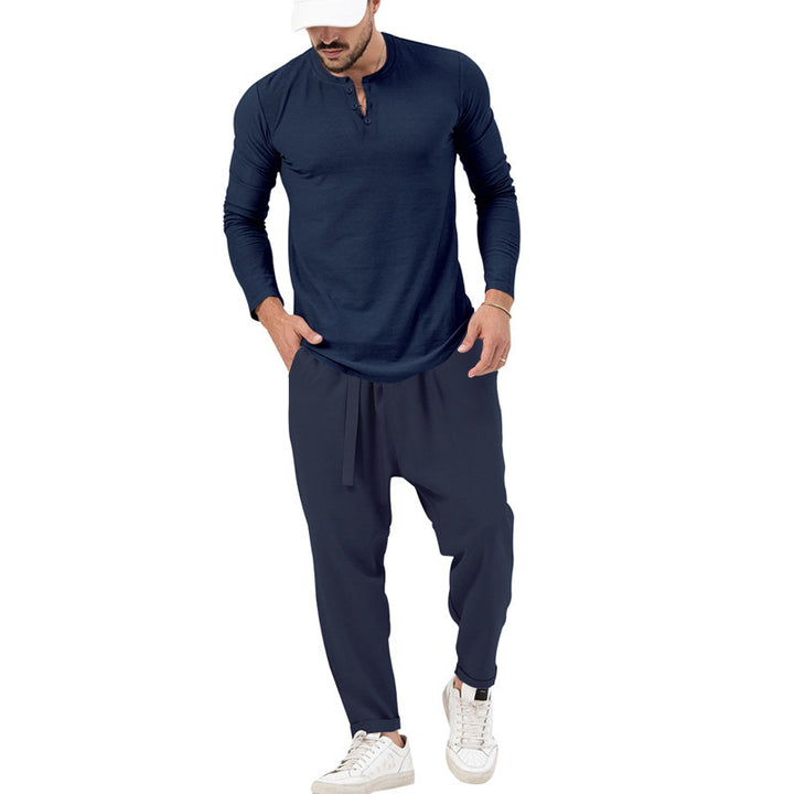 Men's Comfortable Jogging Pants with Fashionable Details and Casual Long Sleeve Shirt Lisslune