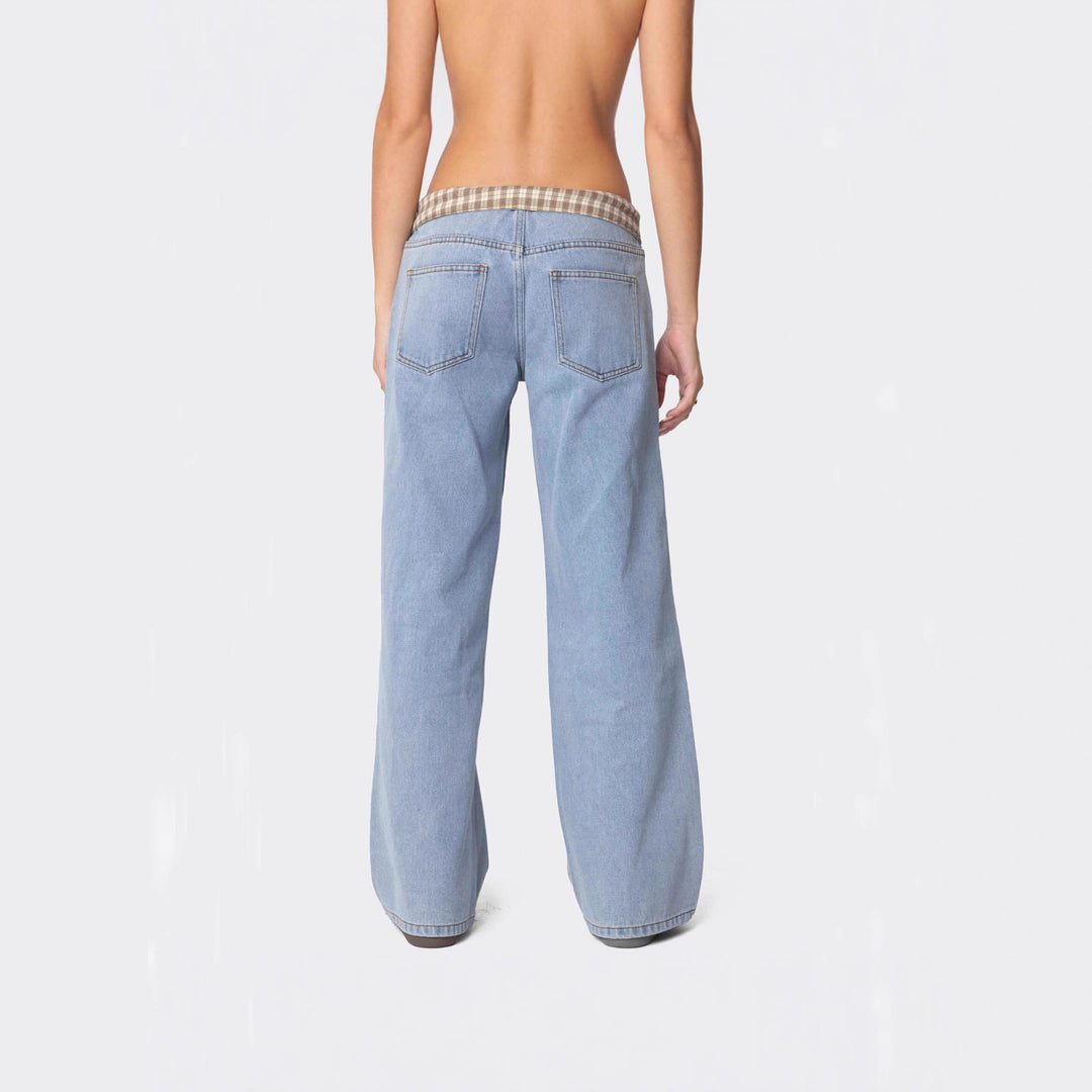 Damen Weite Jeans mit kariertem Bund Lisslune
