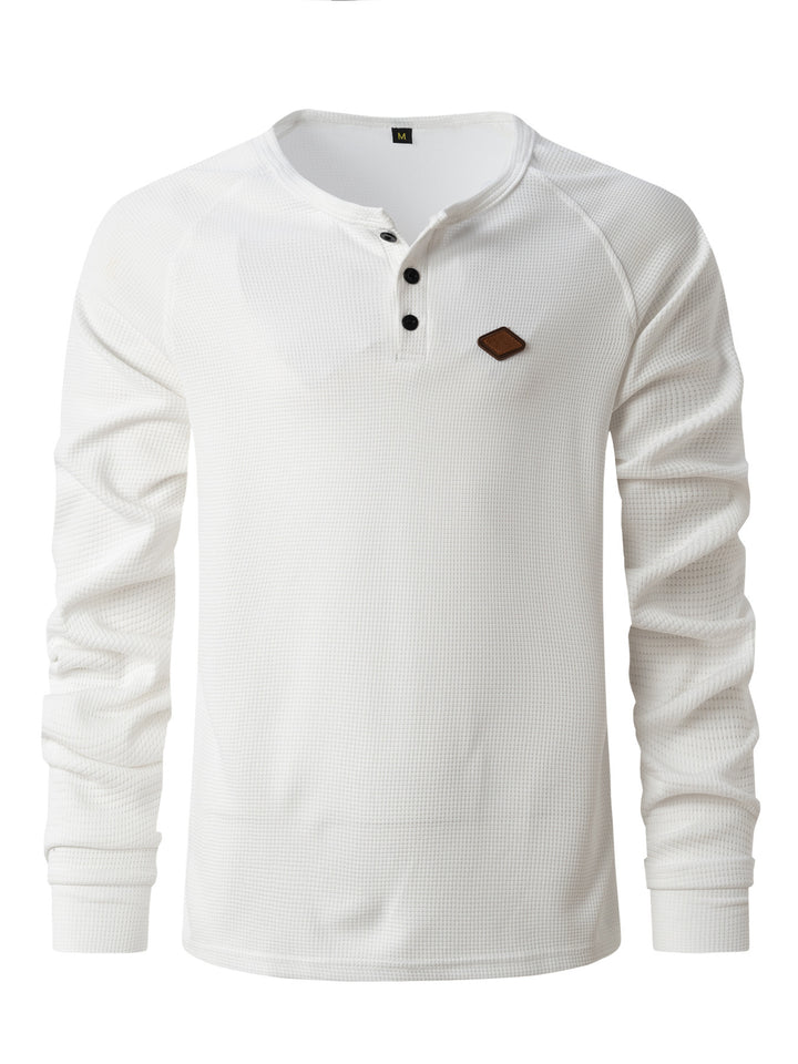 Men's Long Sleeve Henley Shirt with Textured Fabric and Fashionable Button Details Lisslune