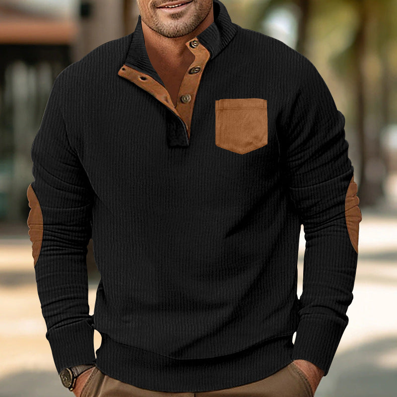Men's Comfortable Sweater with Stand-Up Collar and Contrast Details Lisslune