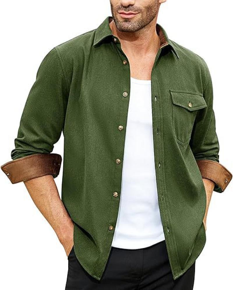 Men's long-sleeve shirt with high-quality flannel and practical breast pocket Lisslune