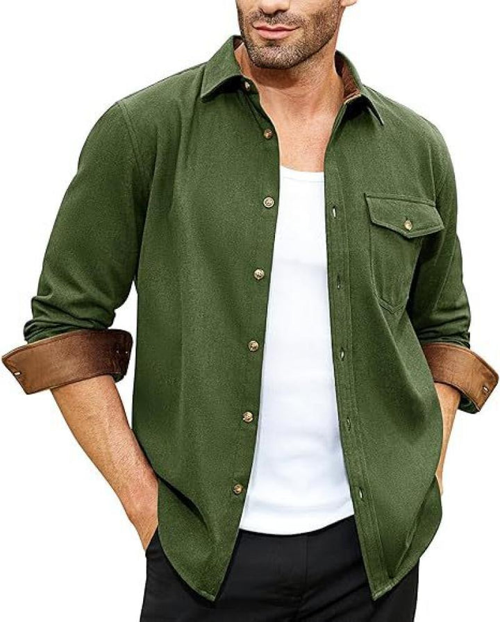 Men's long-sleeve shirt with high-quality flannel and practical breast pocket Lisslune