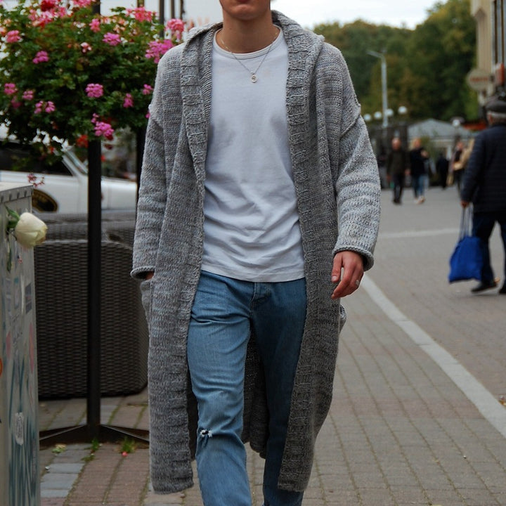 Men's Long Knitted Coat with Modern Design and Casual Details Lisslune