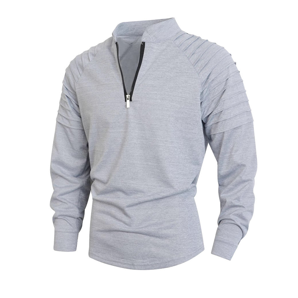 Men's long sleeve shirt with modern stand-up collar and zipper Lisslune