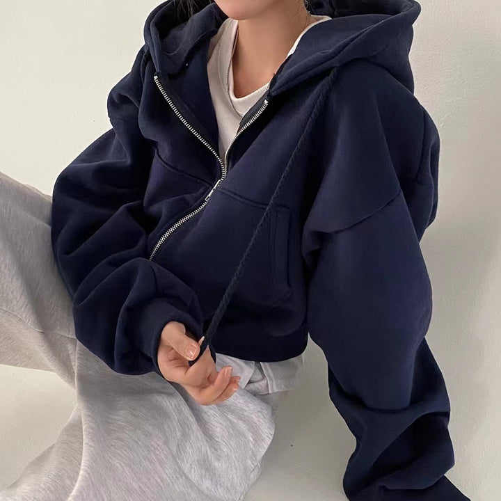 Women's Cropped Hoodie with Zipper and Casual Style