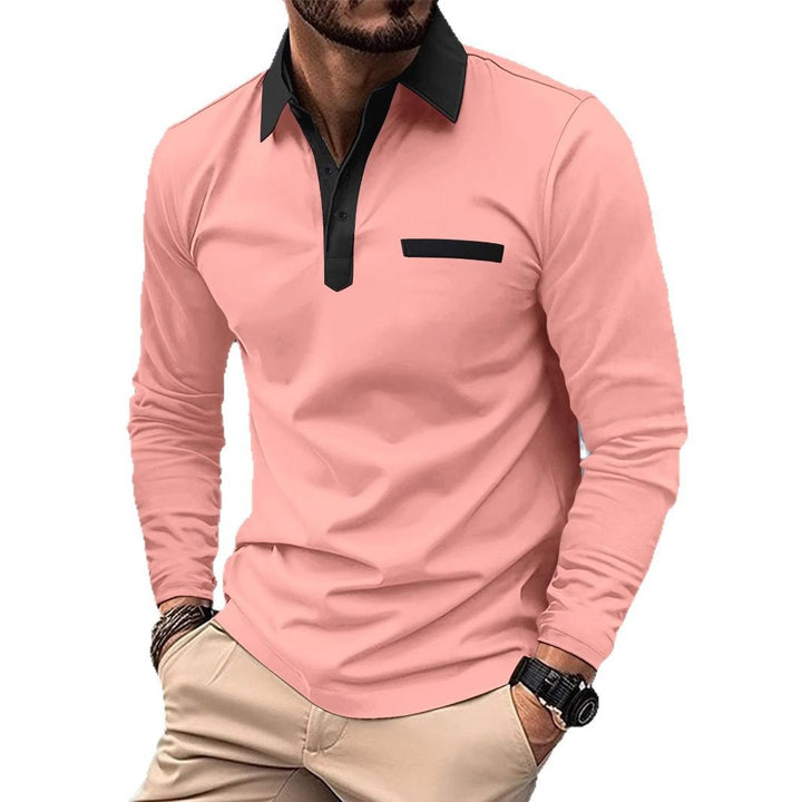 Men's long sleeve polo shirt with modern stand-up collar and sophisticated contrast design Lisslune