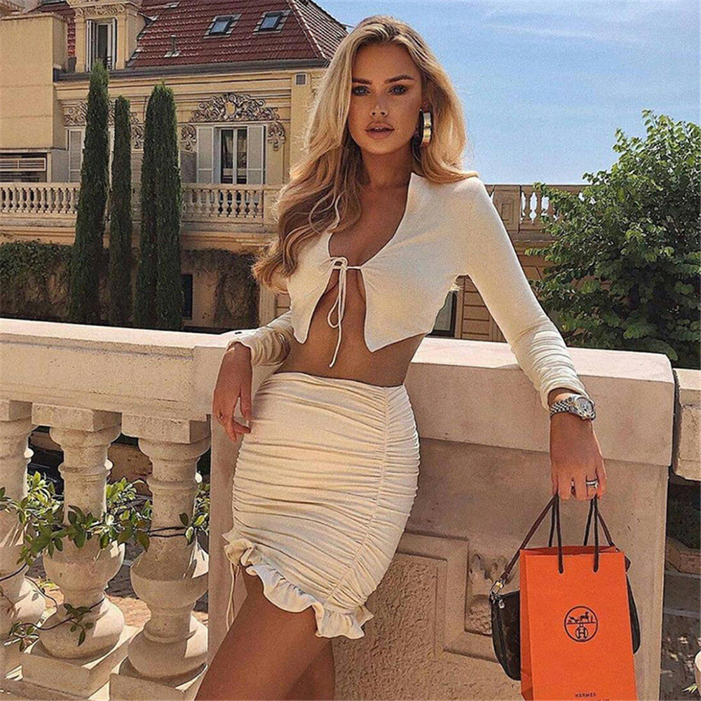 Women's Crop Top and Mini Skirt Set with Ruffles and Romantic Flounce Lisslune