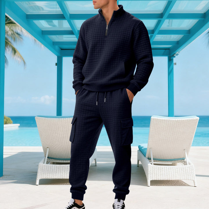 Men's Sporty Leisure Set with Stand-Up Collar and Practical Pockets Lisslune