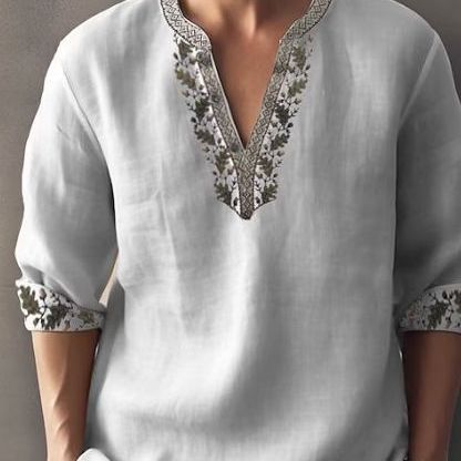 Men's linen blouse with extravagant floral pattern and elegant button details Lisslune
