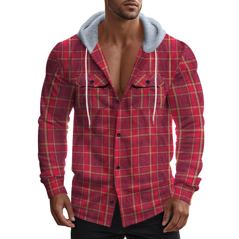 Men's Checkered Shirt Jacket with Hood and Practical Pockets Lisslune