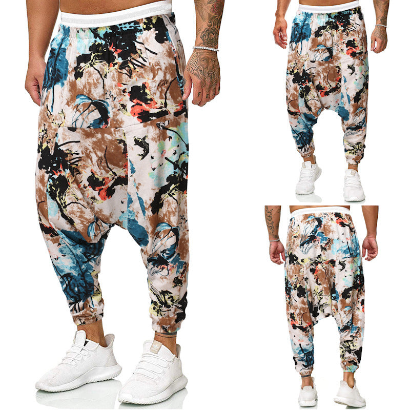Men's harem pants with unique fantasy pattern and elastic waistband Lisslune