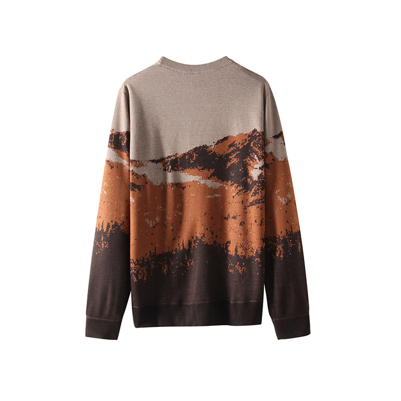 Men's Knit Sweater with Mountain Motif Lisslune