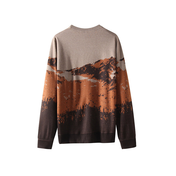 Men's Knit Sweater with Mountain Motif Lisslune