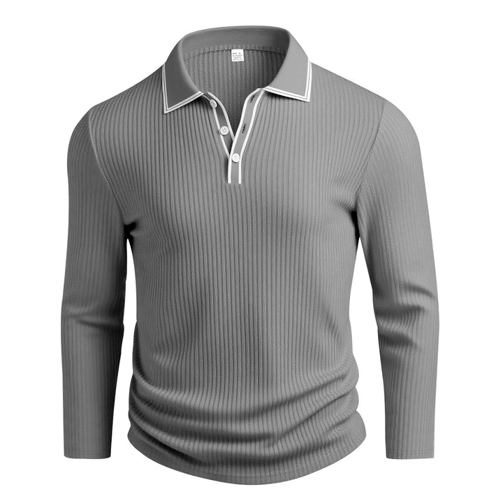Men's elegant long-sleeve polo shirt with stylish stand-up collar and textured surface Lisslune