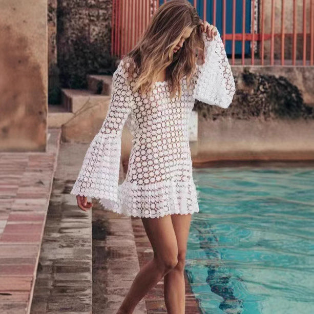 Ladies Refined Crochet Dress in Boho Style with Wide Sleeves Lisslune