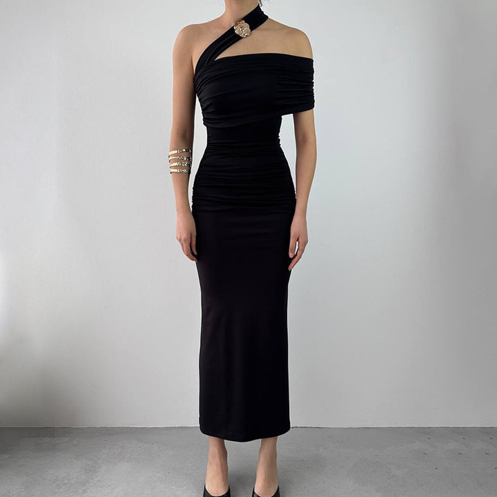 Women's Elegant Wrap Evening Dress with Asymmetric Cut and Figure-Flattering Design