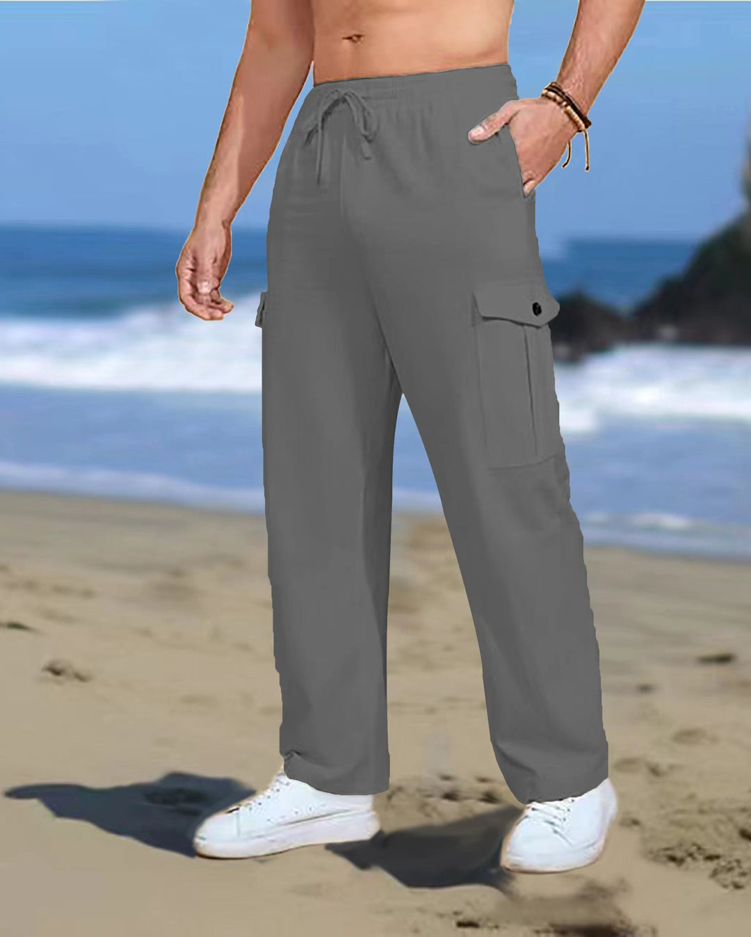 Men's casual cargo pants with elastic waistband and practical side pockets Lisslune