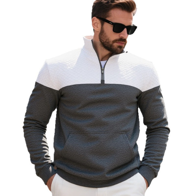 Men's sporty stand-up collar pullover with zipper and textured upper material Lisslune