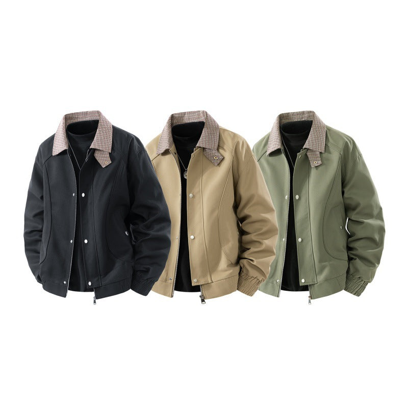 Men's fashionable transitional jacket with checkered collar section Lisslune