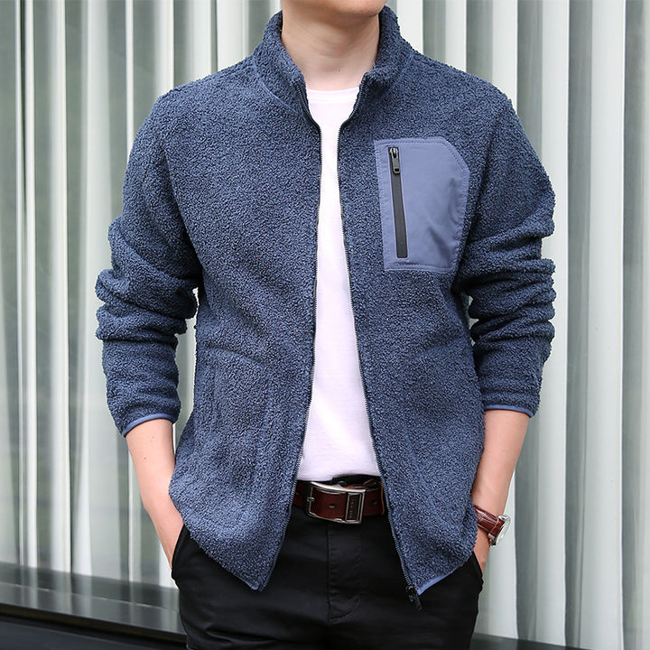 Men's Fleece Jacket with Practical Zipper and High Collar Lisslune