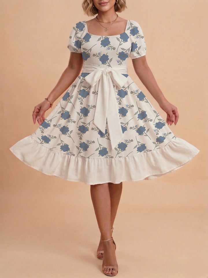 Women's floral dress with adjustable belt and voluminous sleeves Lisslune