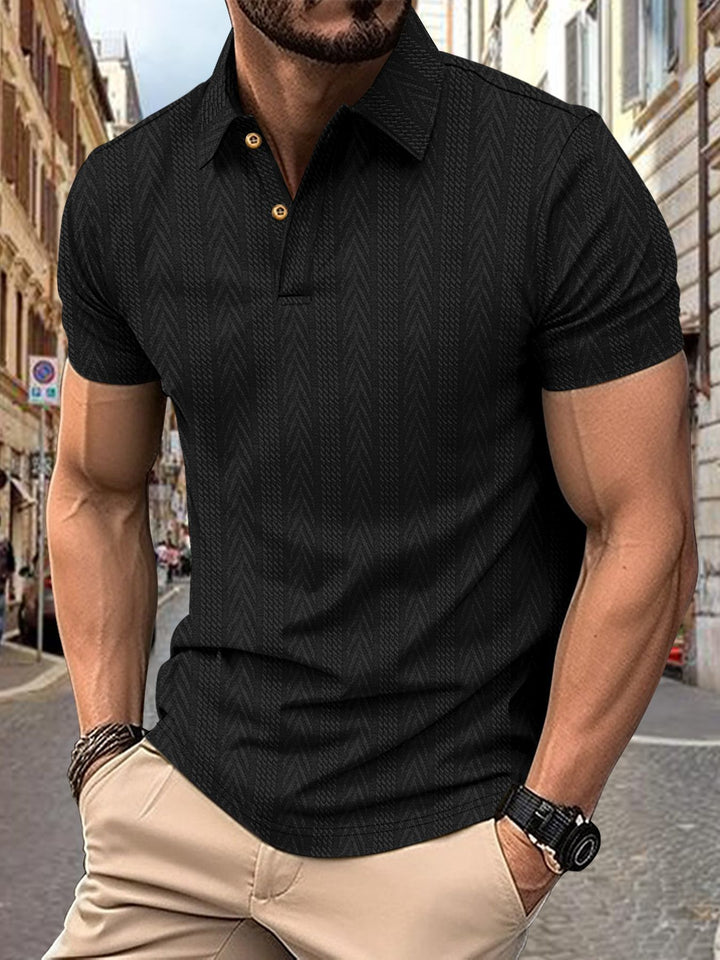 Men's Short Sleeve Polo Shirt with Textured Design and Elegant Button Placket Lisslune