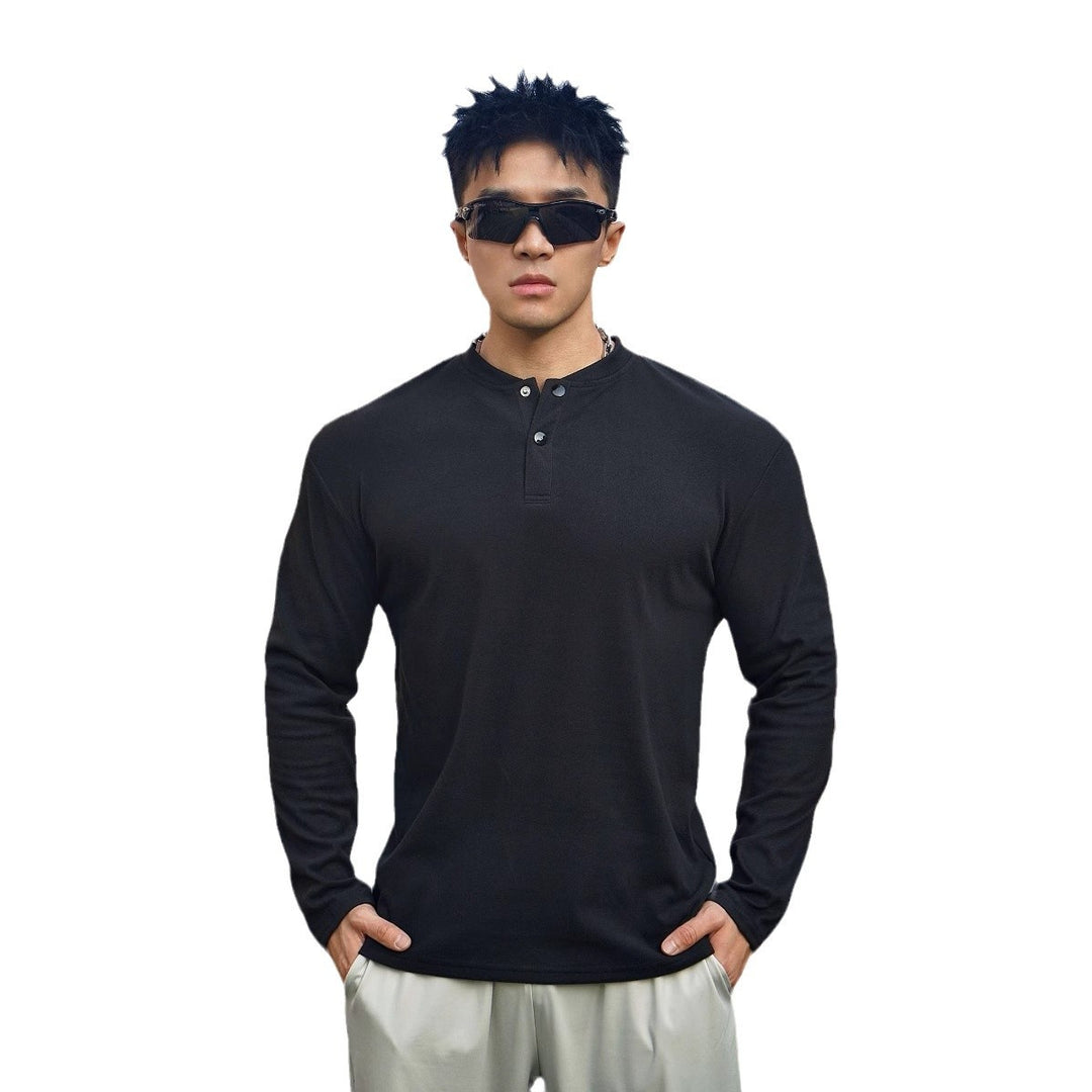 Men's Long Sleeve Henley Shirt made of breathable material with buttoned neckline Lisslune