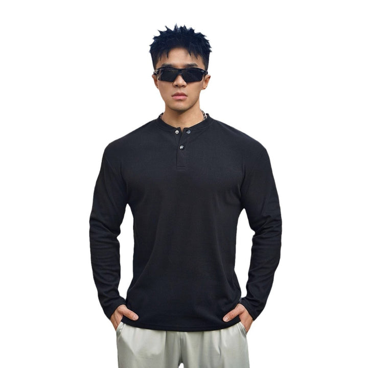 Men's Long Sleeve Henley Shirt made of breathable material with buttoned neckline Lisslune