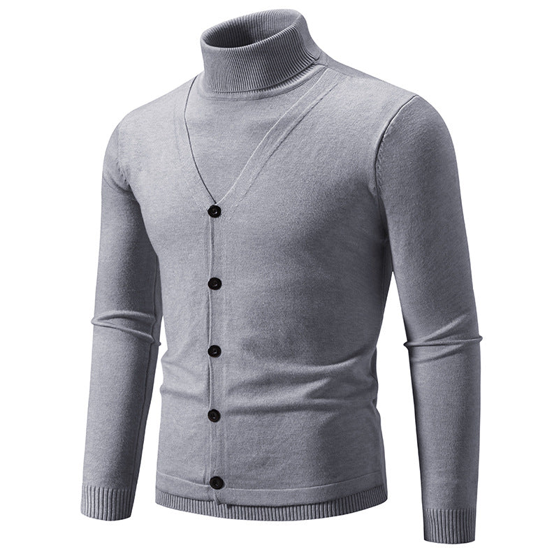 Men's elegant turtleneck sweater with buttoned front details and fine knit texture Lisslune