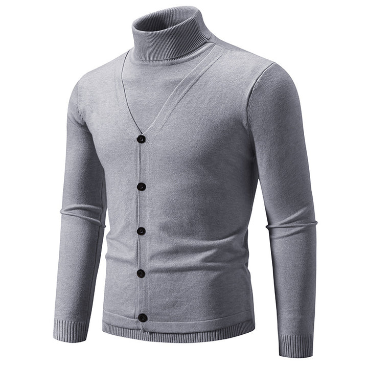 Men's elegant turtleneck sweater with buttoned front details and fine knit texture Lisslune